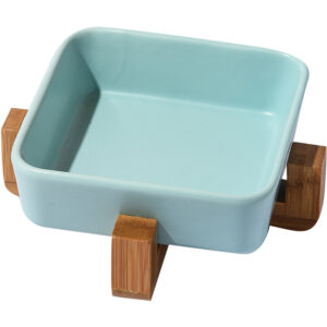 Square ceramic cat food bowl