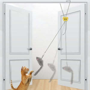 Hanging door mouse teasing cat toy for interactive play and exercise