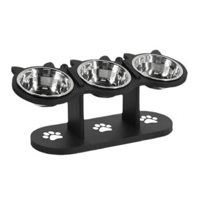 Black pet feeder made from pine multi-layer board with adjustable height and anti-slip design